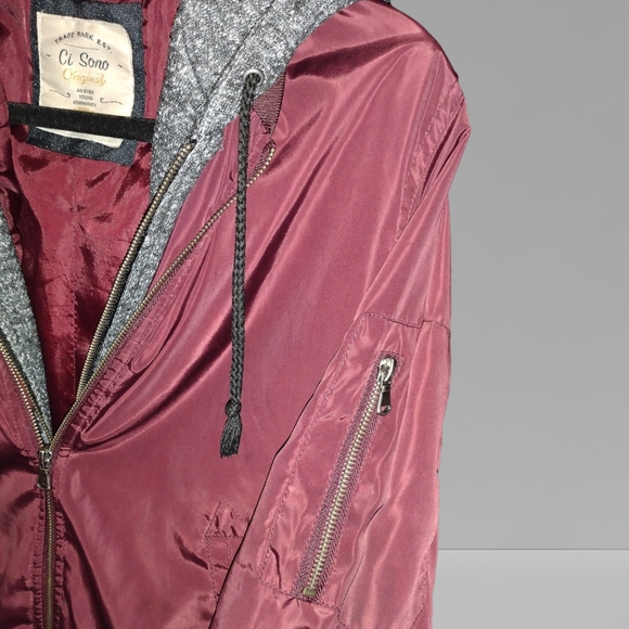Ci Sono Burgandy Hooded Bomber Style Jacket - Picture 4 of 7